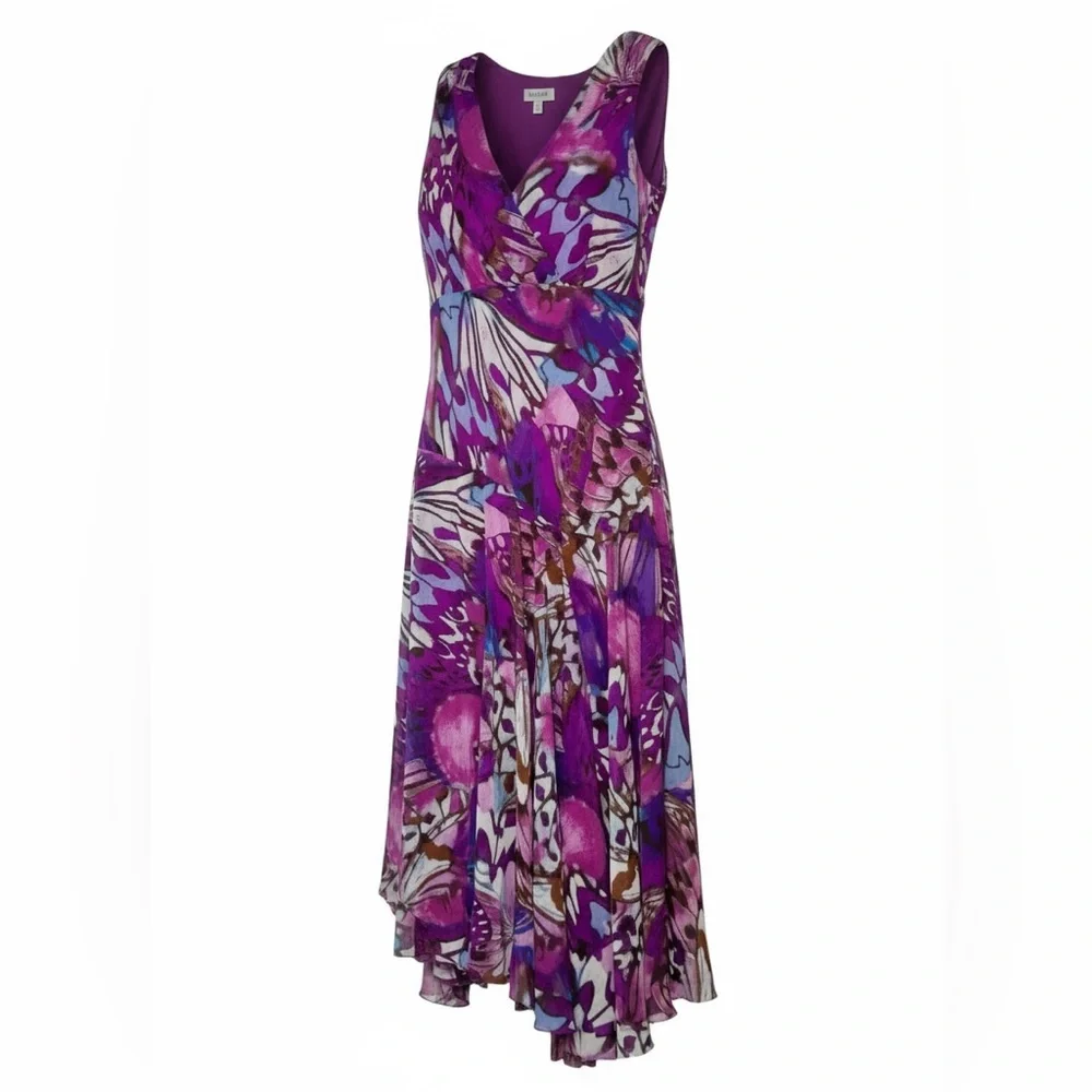 Rabbit Rabbit Rabbit Purple Floral Asymmetrical Dress V-Neck Fit Flare Sz 12 - Picture 5 of 14